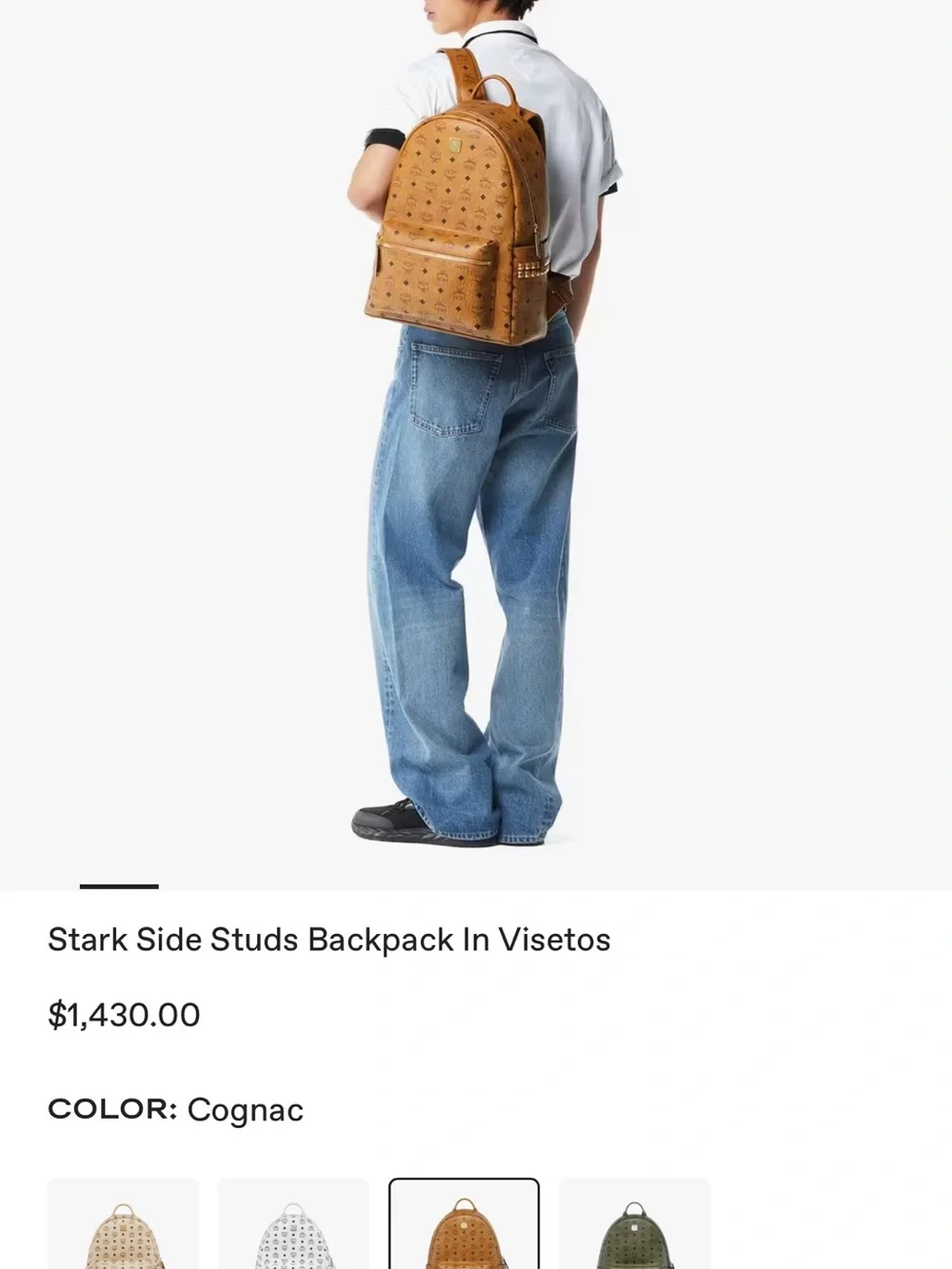MCM Cognac Viestos Medium-Size Backpack with Monogram Side Studded Stark